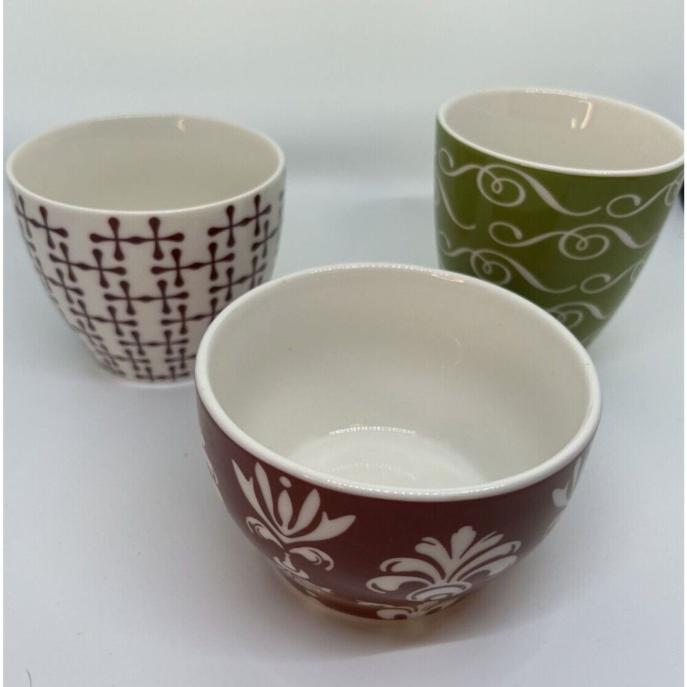 STARBUCKS Bowls China Holiday Winter red green white decor Stackable
